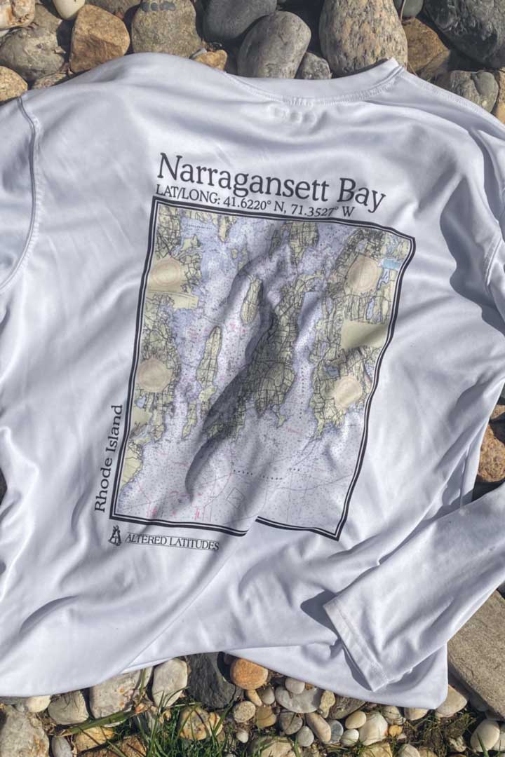 Sunshirt with a nautical chart of Narragansett Bay